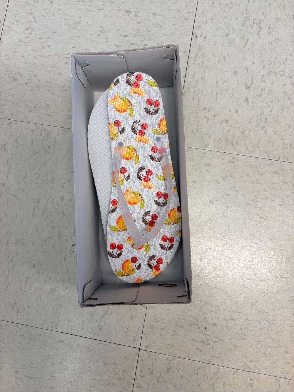 Michael Kors White Flip Flop Sandals with Yellow and Red Fruit Print